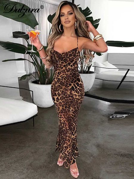 Vestidos casuais básicos dulzura leopardo animal estampar mulheres com cinta midi vestido sem costas bodycon slim sexy streetwear Party club 2021 outono winterl2403