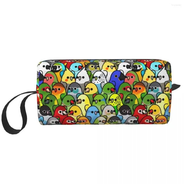 Bolsas de armazenamento Sacos de armazenamento Bolsa de maquiagem de esquadrão de pássaros engraçados Mulheres Travel Organizador de cosméticos Kawaii Cockatiel Bird Birds