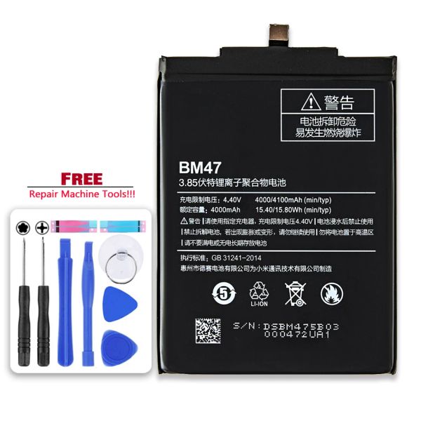 Power 4100 mAh Bateria de telefone BM47 para Xiaomi Redmi 3 3s Redmi 3 Pro Redmi 4x Baterias recarregáveis de reposição de alta qualidade Baterias recarregáveis