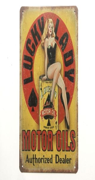 Şanslı Lady Motor Yağları Vintage Metal Tin İşaret Poster Pub Garaj Shabby Chic Wall Kitchen Cafe Bar Ev Dekor9023127