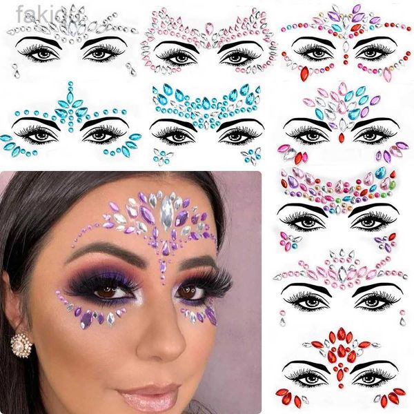 Vücut Boyası 5 PCS Denizkızı Yüzü Mücevherler Gems Rhinestones Rave Gözler Vücut Geçici Sticker Kristal Yüz Etiketleri Festival Partisi için Süslemeler* D240424