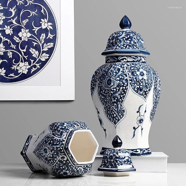 Bottiglie di stoccaggio motivi blu nordico vaso generale vaso disposizione fiore decorazione desktop grande casa sigillata in ceramica