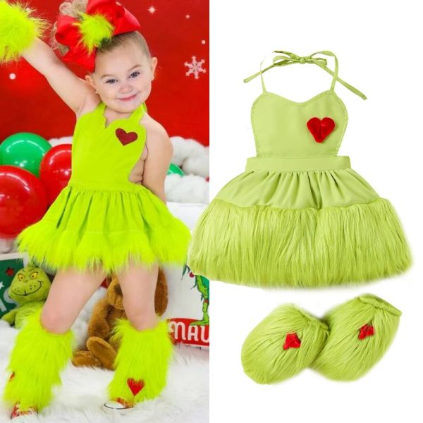 Conjuntos 20230708 LIORAITIIN 024M Infantil menina 2pcs roupas de natal mangueira de vestido halter aquecedores de perna definida