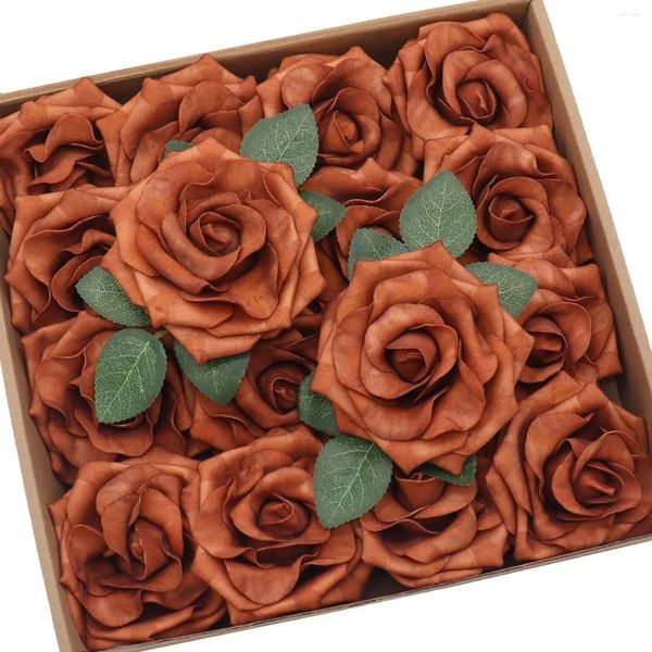 Flores decorativas D-Seven Artificial Burnt Orange Avalanche Rose 16pcs 3,5 