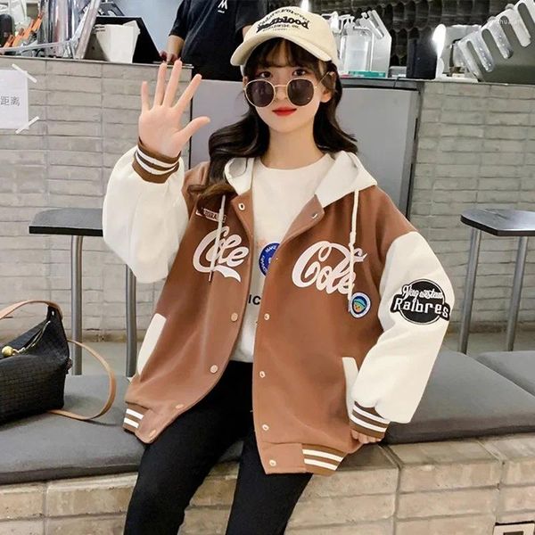 Roupas Define a jaqueta infantil de beisebol de outono infantil crianças coreanas e adolescentes mangas compridas casaco de colegas da primavera com capuz