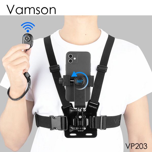 Acessórios Vamson tira torácica gira o suporte de telefone para iPhone Smartphone Belt Holder Bodyt para GoPro Hero 10 9 8 Insta360 Câmera DJI