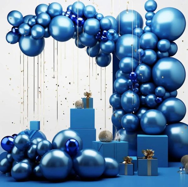 Partydekoration 134pcs Hochzeit Babyparty Oh Mix Größe Ballon Arzkits Lieferungen alles Gute zum Geburtstag Metall Blau Latex Dekorationen