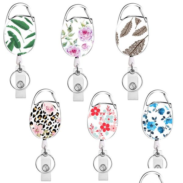 Tecla anéis 10 PCs/lote de moda Office KeyChain tag Titular Keyring Folhas de flores Cardão de identificação de design com clipe de cinto DO DHMPE