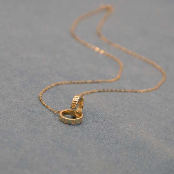 Designer original deslumbrando puro colar de ouro 14k feminino clássico moda carter anel duplo anel de uma peça de colar de colarinho ps2t