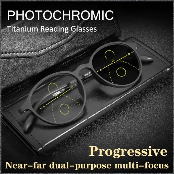 Cornici di transizione fotocromatica TR90 TR90 Round Frame Reading Glasses da uomo Antiblue Progressi