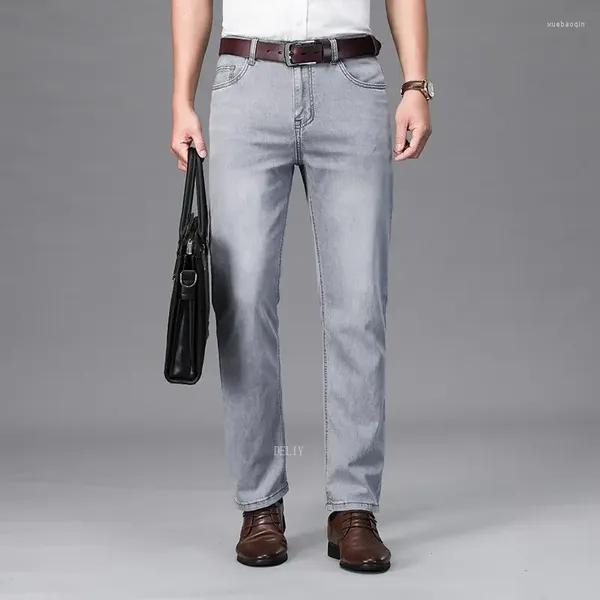 Jeans masculinos Business Casual Canda Alta Cinza Cinza Material Material de Algodão reto de algodão Denim