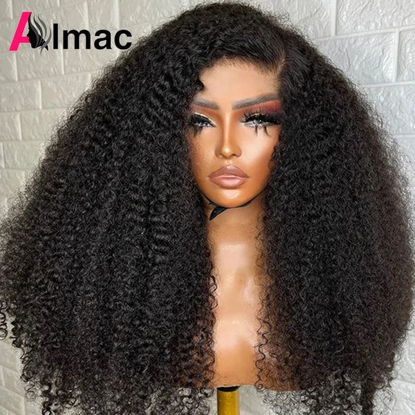 300% Dichte Kinky Curly Human Hair Perücke für Frauen rohes indisches Haar 13x4 HD Transparente Spitze Frontalperücke 12-30 Zoll Natürliche Farbe 240417