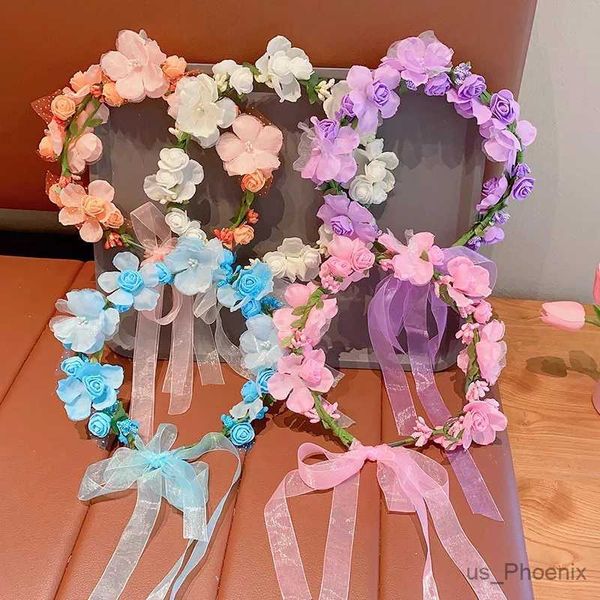 Haarzubehör Kinder Mädchen Ribbon Blume Stirnbänder Hochzeit Perle Blumenkranz Kopfband Fashion Kopfschmuck Blume Girlande Haarzubehör