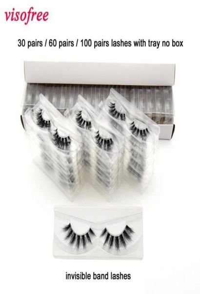 3060100 pares de cílios com bandeja sem caixa 3D Mink Syashes Invisible Band Lashes Natural Longo Transparente Banda 3D7141467