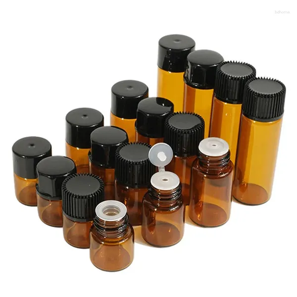 Speicherflaschen 100pcs 1ml/2ml/3ml/5ml leer dram Bernsteinglas ätherische Ölflasche Flaschenflaschen nachfüllbare Parfümprobenproben Test