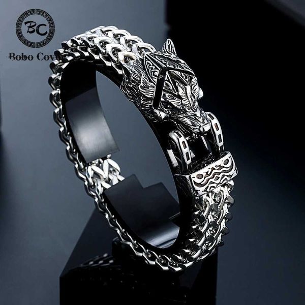 Perlen Retro Vikings Bären nordische Wolfsarmbänder Männer Punk Edelstahl Mesh Kette Schlangenadler Tier Biker Armband Isländischer Schmuck 240423