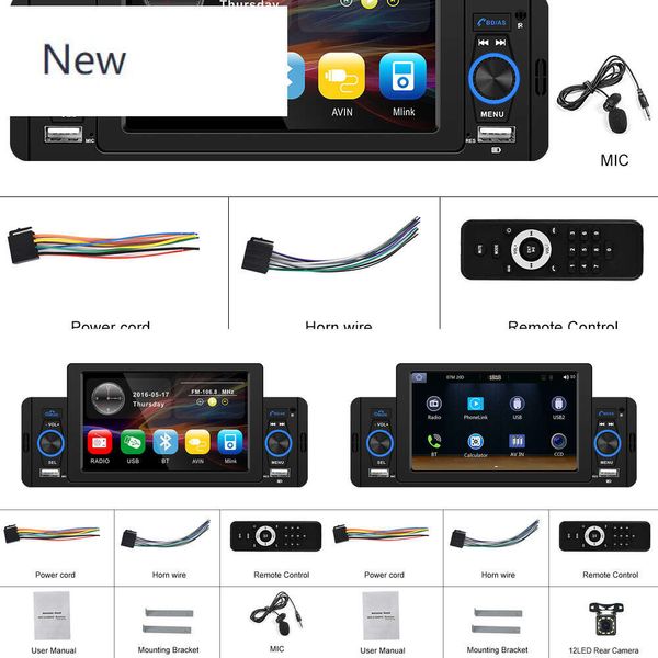 Neues 1Din CarPlay Android Auto Car Radio1 DIN MP5 Multimedia Video Player GPS Navigation Stereo für Toyota Nissan Vw Peugeot