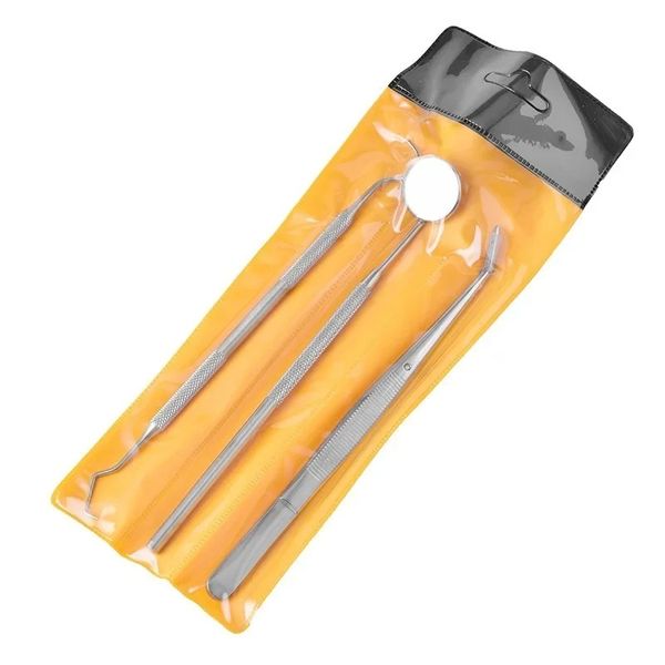 3pc/conjunto espelho dental Dentista de aço inoxidável Dentista preparado conjunto de ferramentas Sonda de sonda Kit de dente instrumento Tweezer Hoe Sickleer Scaler