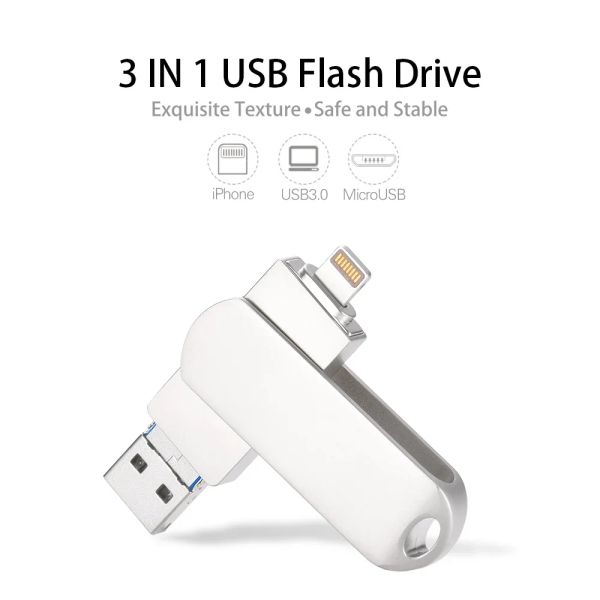 Laufwerke Jaster iPhone Lightning Pen Drive OTG USB 3.0 Flash -Laufwerk für iPad Android 32 GB 64 GB 128 GB 256 GB Pendrive 3 in 1 Speicherstick