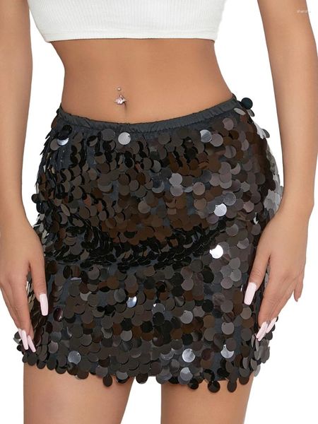 SKIRTS Mulheres lantejoulas de lantejoulas Sparky Mini Sexy Bodycon Paillettes Glitter Skirt for Carnival Party Events Holiday Holiday