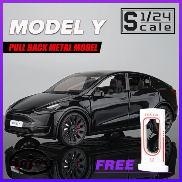 Автомобили масштабируют 1/24 Tesla Model Y Toys Новые энергетические автомобили внедорожник Metal Car Model сплав Diecast Gift для мальчиков Дети Коллекция