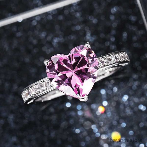 Anéis de casamento Luxury Solitire Women Women Engagement Anéis AAA Pink Cúbica Zircônia Proposta Rings para Garday Anniversary Presente