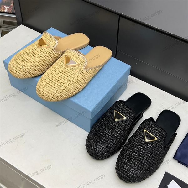 Triangle Fablo Tessuto Slippista Muli all'uncinetto femminile Slide Raffie Designer Sandals Designer Sandals 2024 Summer Scarpe da spiaggia Piscina a spiaggia Muli trasparenti espadrilles