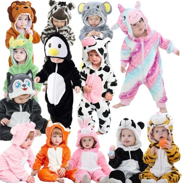 Roupas de inverno para bebês pijamas de um pedaço de macacões com capuz para meninas meninos pijamas unicorn garotas kigurumi roupas de dormir