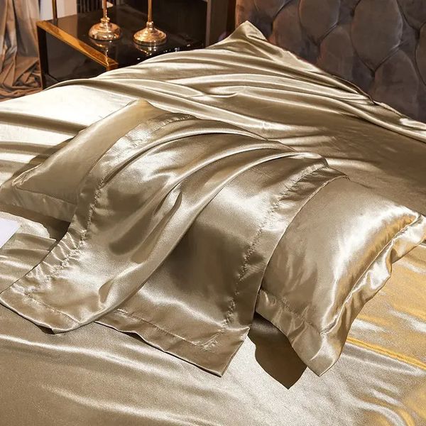 2 pezzi in seta ghiacciata cuscino in raso di colore solido di lusso 48x74 cm Cover traspirante cuscino estivo trasparente per letti per la casa 240411 240411