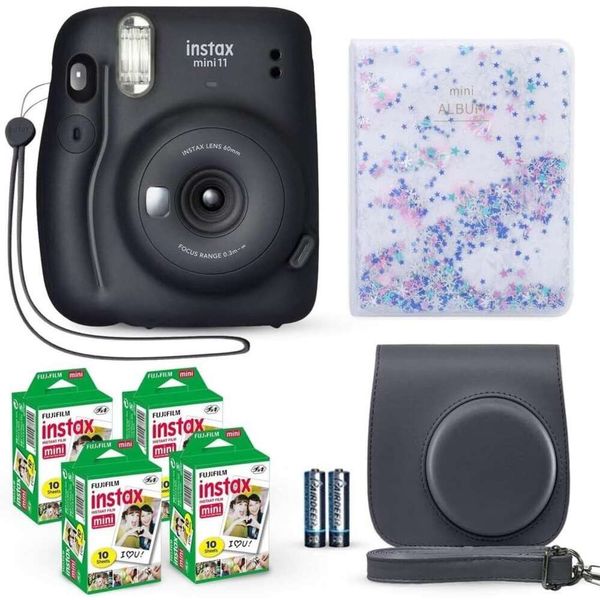 Instax Mini 11 Câmera instantânea Pacote de valor cinza -cinza - Inclui 40 folhas, acessórios para obturador, caixa de transporte compatível e álbum de fotos de 64 bolso