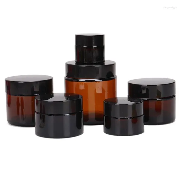 Garrafas de armazenamento 10pcs 5g-50g âmbar frascos de vidro com tampas pretas panelas redondas de boca largo recipiente cosmético para pomadas de loção para cremes