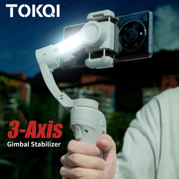 Estabilizador Gimbals Gimbal com luz de preenchimento para smartphone, 3xis Anti Shake Handheld Gimbal com tripé dobrável para iPhone Android