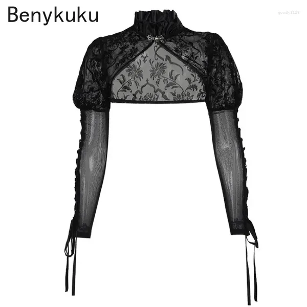 Jaquetas femininas Velvet Patchwork Lace Top ombros Y2K Roupas 2024 Estilo gótico Coloque escuro Mulheres Black Coat Goth Punk Tops Cropped Ropa