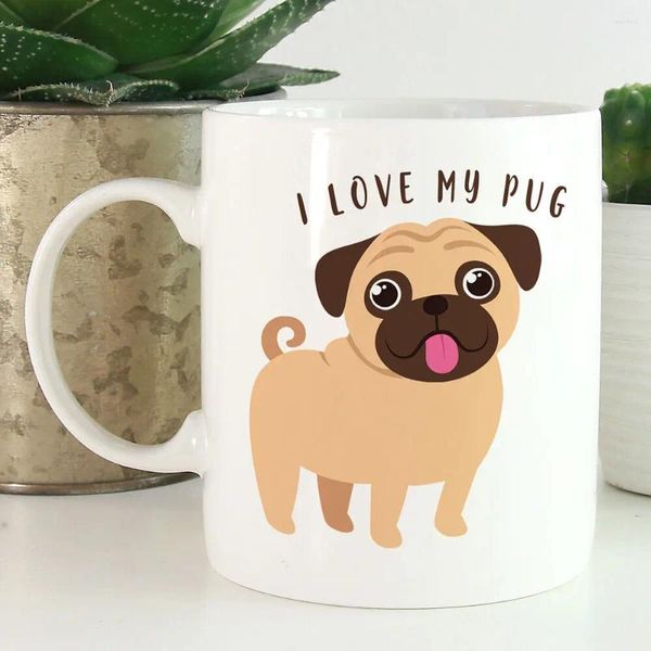 Caneca caneca caneca eu amo meu pug amantes de animais de estimação raça de aniversário novidade presente de cerâmica