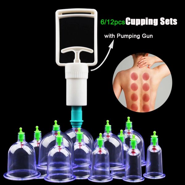 Massager 12/6pcs Vakuum Schröpfen -Sets mit Pumppistole Saugnäpftassen Rückenmassage Körperbecher Entgiftung Anti -Cellulite -Therapie Gesunde Pflegegläser