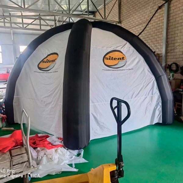 Tenda per ragno gonfiabile all'aperto personalizzato con porte e pareti con cerniera bianca ombra nera tettoia gazebo pneumatico per eventi