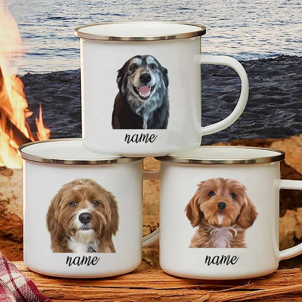 Personalisierter Name Emaille Becher Custom Dog Cup Camping Griff Kaffeetränke Tee Milch Tassen Festliche Geburtstagsfeier Geschenke 240418