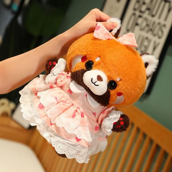 Yastıklar 30cm Güzel Raccoon Turn Red Panda Cosplay Giyim Peluş Oyuncaklar Dolgulu Sevimli Hayvanlar DOKUN GÜNE HEDİYELERİ İÇ