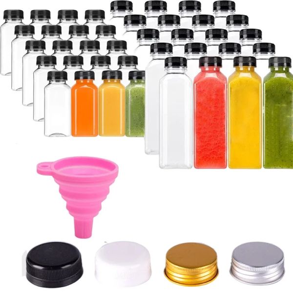 Garrafas 10pcs 60ml500ml garrafas de suco de plástico vazias com tampas com tampas reutilizáveis para recipientes de smoothie de suco com funil