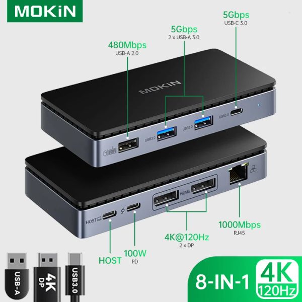 Hubs Mokin haben die Universal USBC 4K Triple Display -Dockingstation mit Ladeunterstützung für MacBook Pro Windows Typ C -Systeme verbessert