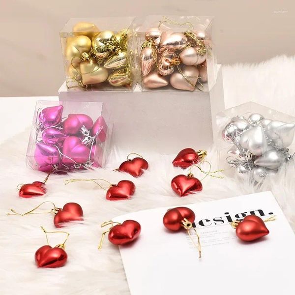 Dekorative Figuren 12pcs Rot Rose Gold Love Heart Bälle Hängende Verzierung Romantische Baumanhänger Valentinstag Hochzeitsfeier