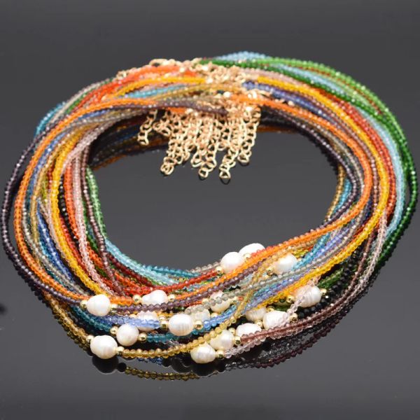 Halsketten Regenbogen natürliche Perle Statement Kurzketten Halskette Mode glänzende Kristallglasperlen Boho Choker Anhänger Kragen Frauen Schmuck