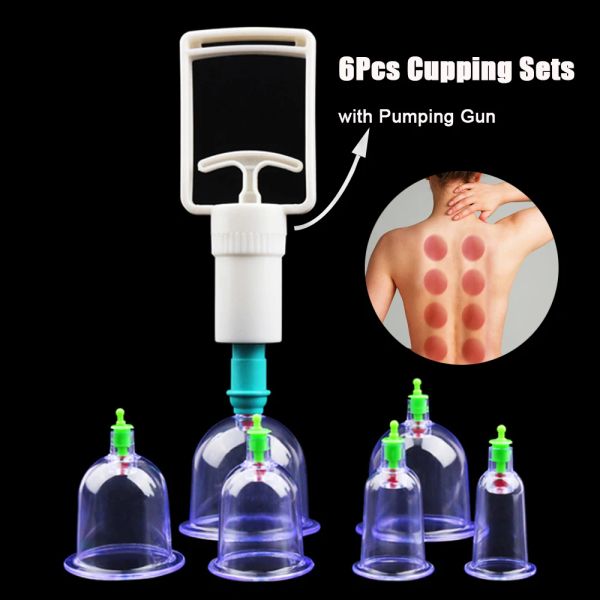 Massagebaste 6pcs Vakuum Schröpfen Sets mit pumpenden Pistolensaugnetassen Rückenmassage Körperbecher Detox Anti -Cellulite -Therapie Dosen gesunde Pflegegläser