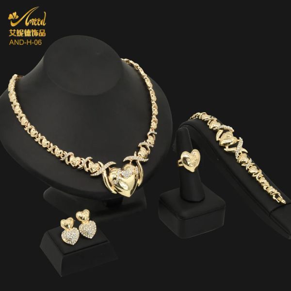 Strands Aniid Xoxo Conjunto de colares Jóias de brinco de casamento indiano Gold de ouro Africano Braçan