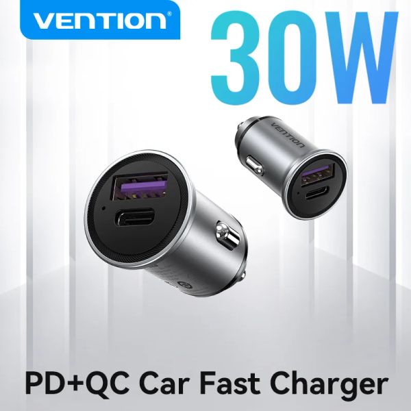 Стенды vention USB CAR Charger Quick Charge SCP QC4.0 QC3.0 30W Тип C PD CAR быстрое зарядка для Xiaomi Huawei iPhone PD Зарядное устройство