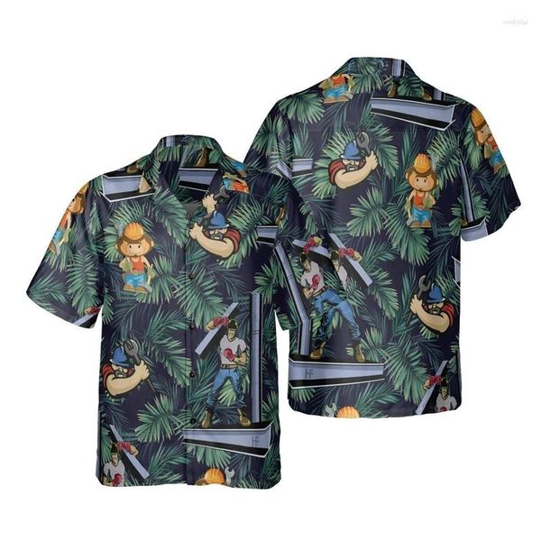 Camisas casuais masculinas Tropical Ironworker 3D Print for Men Rous