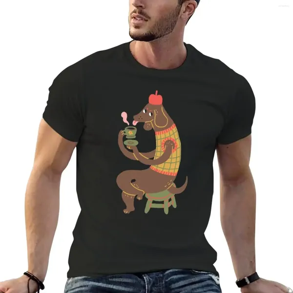 Cão de salsicha de polos masculino e sua camiseta da manhã de camiseta de café pesos pesados de roupas masculinas