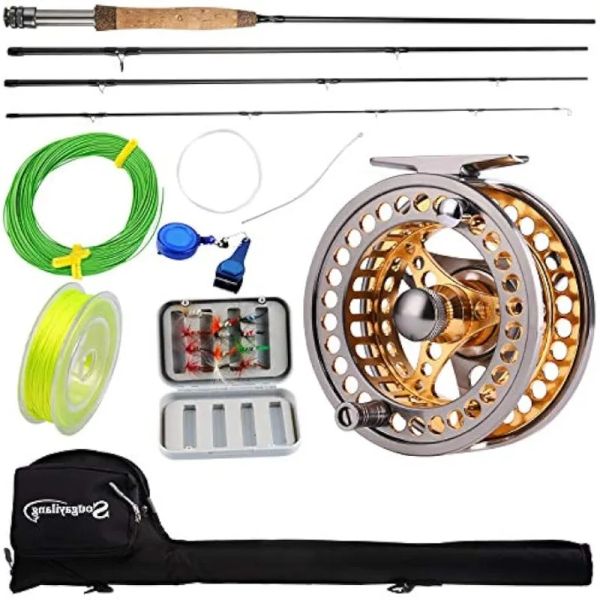 Accessoires Sougayilang Fly Fishing Rod Reel Combos mit leichten tragbaren Fliegenrute und CNCmached Aluminiumlegierung Fly Fly Rollen