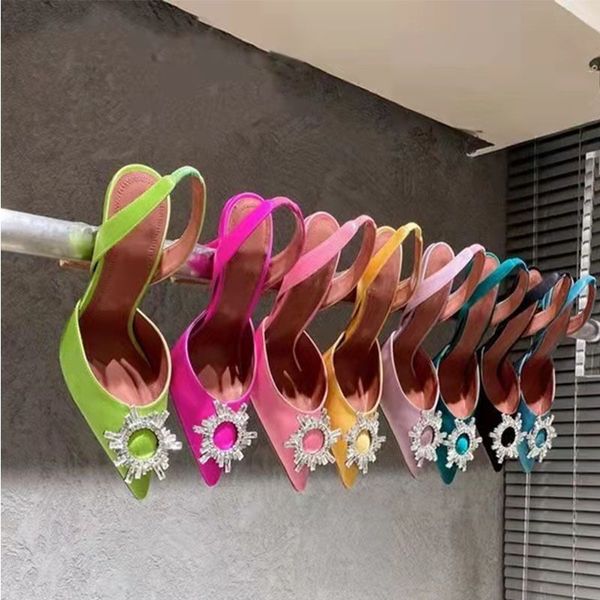 Amina Muaddi Designer Sandalen Frauen High Heels Sandale Hochzeitskleiderschuhe Bowknot PVC Transparent Schuhe Strass Frauen Luxus Sandalen Rose Rotgrün SH040