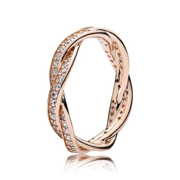 New Women Women Luxury Fashion 18K Rose Gold Anel Set Caixa original para Pandora Real Silver CZ Diamond Wedding Ring263R